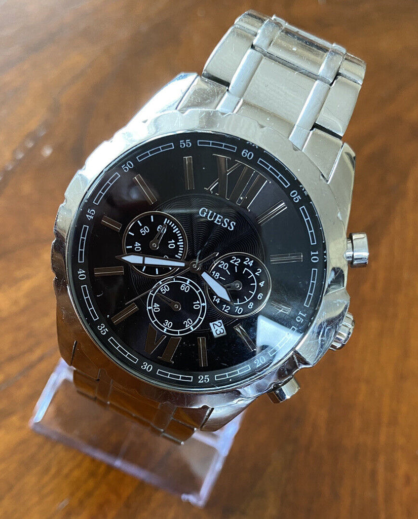 Guess Chronograph Black Dial Silver Steel Strap Watch for Men - W0193G2 Buy Now By Guess