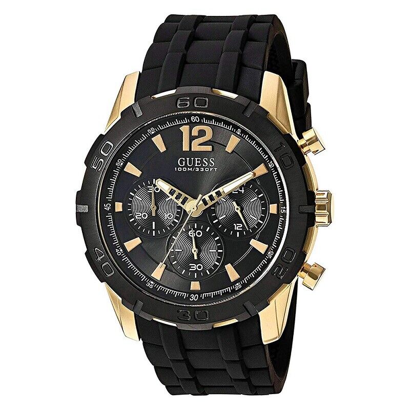 Guess Caliber Chronograph Black Dial Black Rubber Strap Watch for Men - W0864G3 Buy Now By Guess
