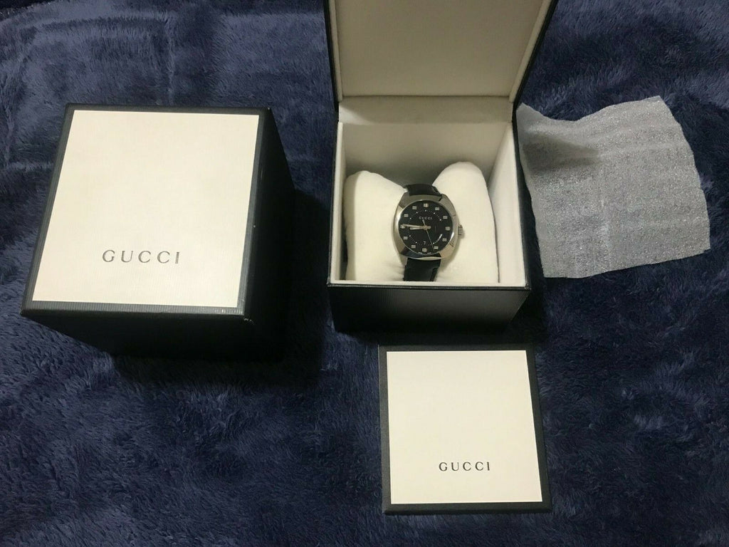 Gucci GG2570 Quartz Black Dial Black Leather Strap Watch For Men - YA142307 Buy Now By Gucci