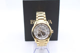 Bulova BVA Skeleton Silver Dial Gold Steel Strap Watch for Men - 97A108 Buy Now By Bulova