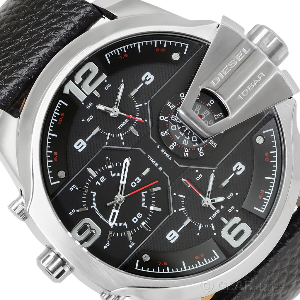 Diesel Uber Chief Oversized 4 Time Black Dial Leather Strap Watch For Men - DZ7376 Buy Now By Diesel