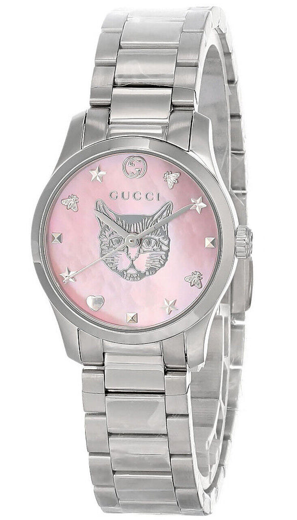 Gucci G Timeless Quartz Mother of Pearl Pink Dial Silver Steel Strap Watch For Women - YA1265013 Buy Now By Gucci