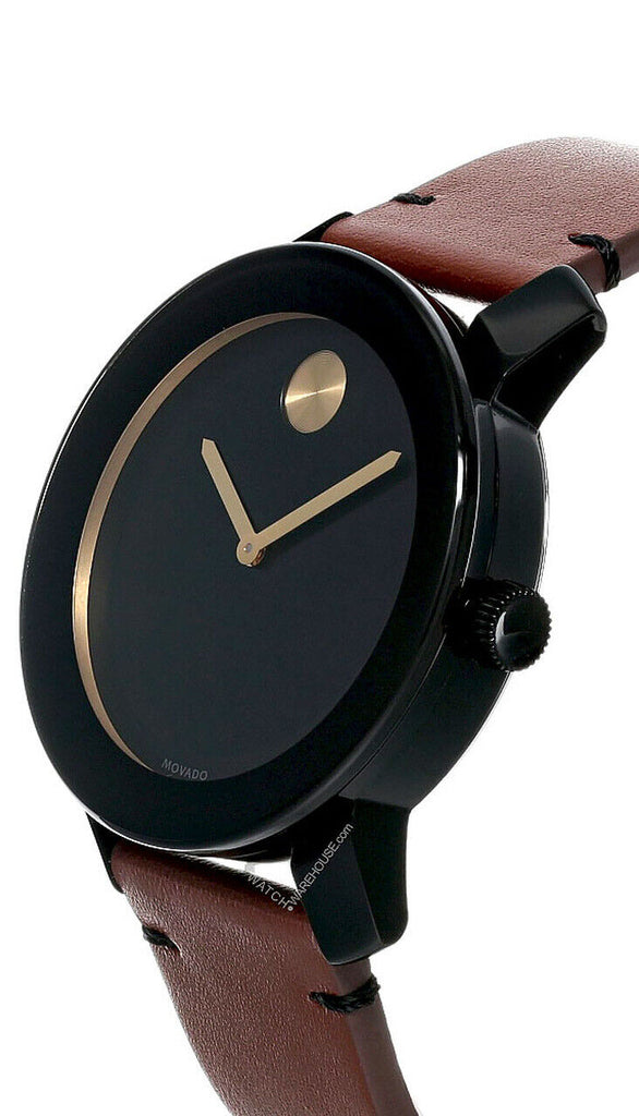 Movado Bold Black Dial Brown Leather Strap Watch For Men - 3600305 Buy Now By Movado