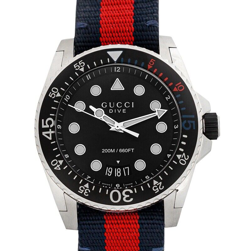 Gucci Dive Black Dial Red & Blue Nylon Strap Watch For Men - YA136210 Buy Now By Gucci