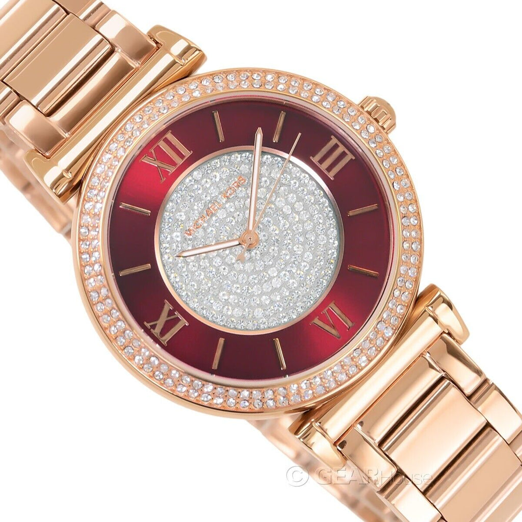 Michael Kors Caitlin Red Dial Rose Gold Stainless Steel Strap Watch for Women - MK3377 Buy Now By Michael Kors