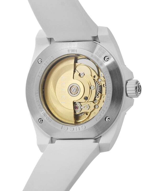 Gucci Dive Automatic Transparent Dial White Rubber Strap Watch For Men - YA136343 Buy Now By Gucci
