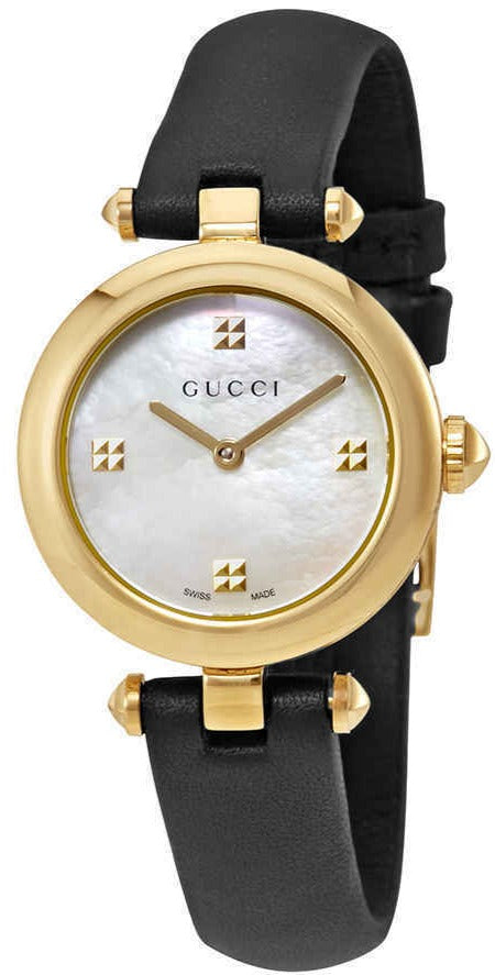 Gucci Diamantissima Mother of Pearl Dial Black Leather Strap Watch For Women - YA141505 Buy Now By Gucci