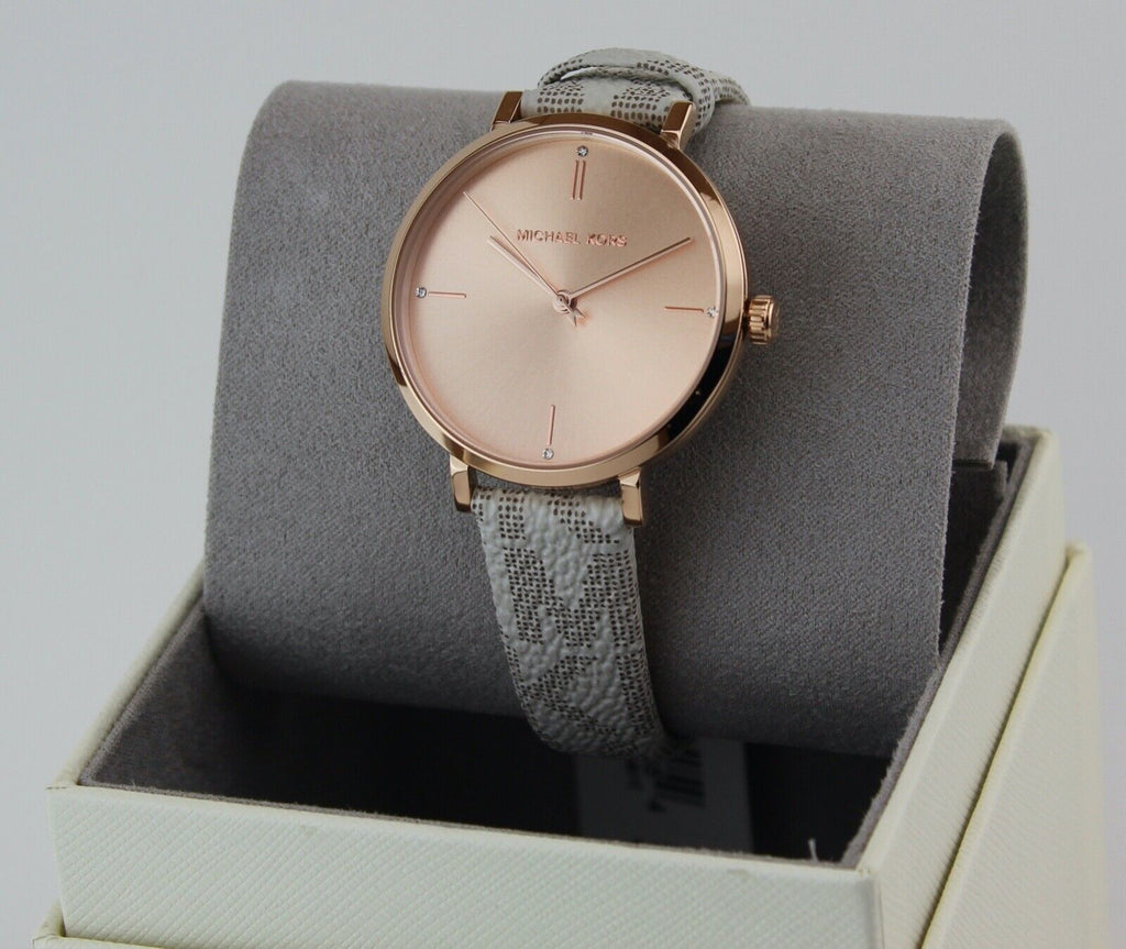 Michael Kors Jayne Three Hand Rose Gold Dial White Leather Strap Watch For Women - MK7128 Buy Now By Michael Kors