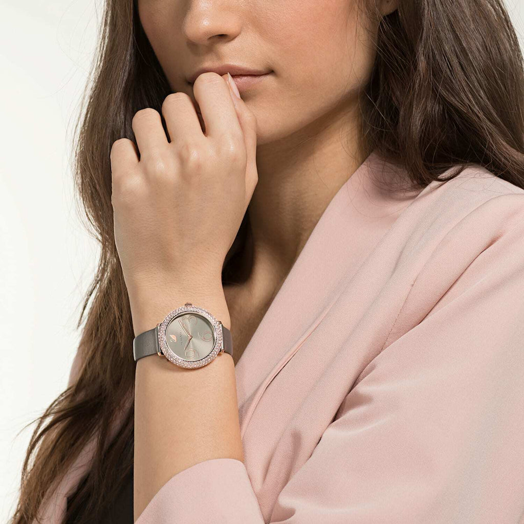 Swarovski Crystal Frost Silver Dial White Leather Strap Watch for Women - 5484070 Buy Now By Swarovski