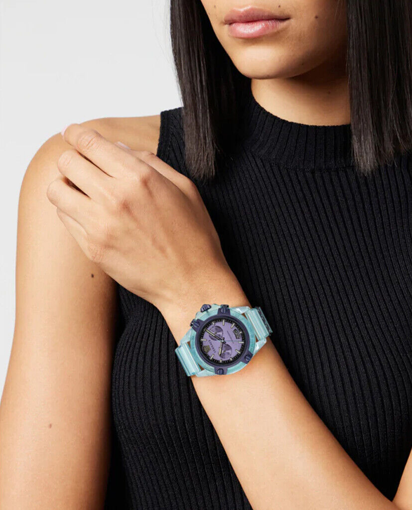 Versace Icon Active Chronograph Purple Dial Blue Silicone Strap Watch For Men - VEZ701523 Buy Now By Versace