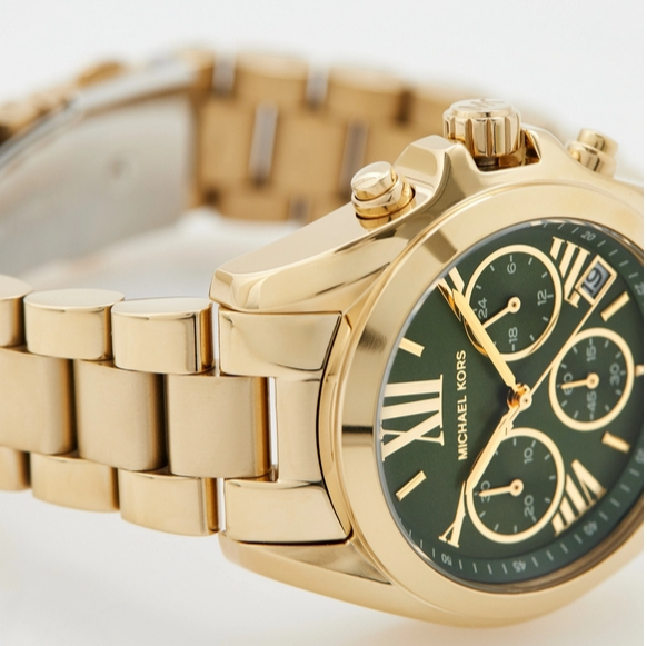 Michael Kors Bradshaw Chronograph Green Dial Gold Steel Strap Watch For Women - MK7257 Buy Now By Michael Kors