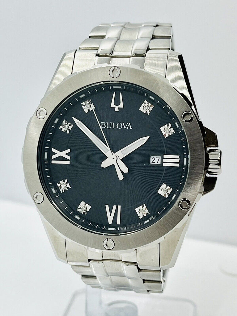 Bulova Diamond Accent Black Dial Silver Steel Strap Watch for Men - 96K106 Buy Now By Bulova