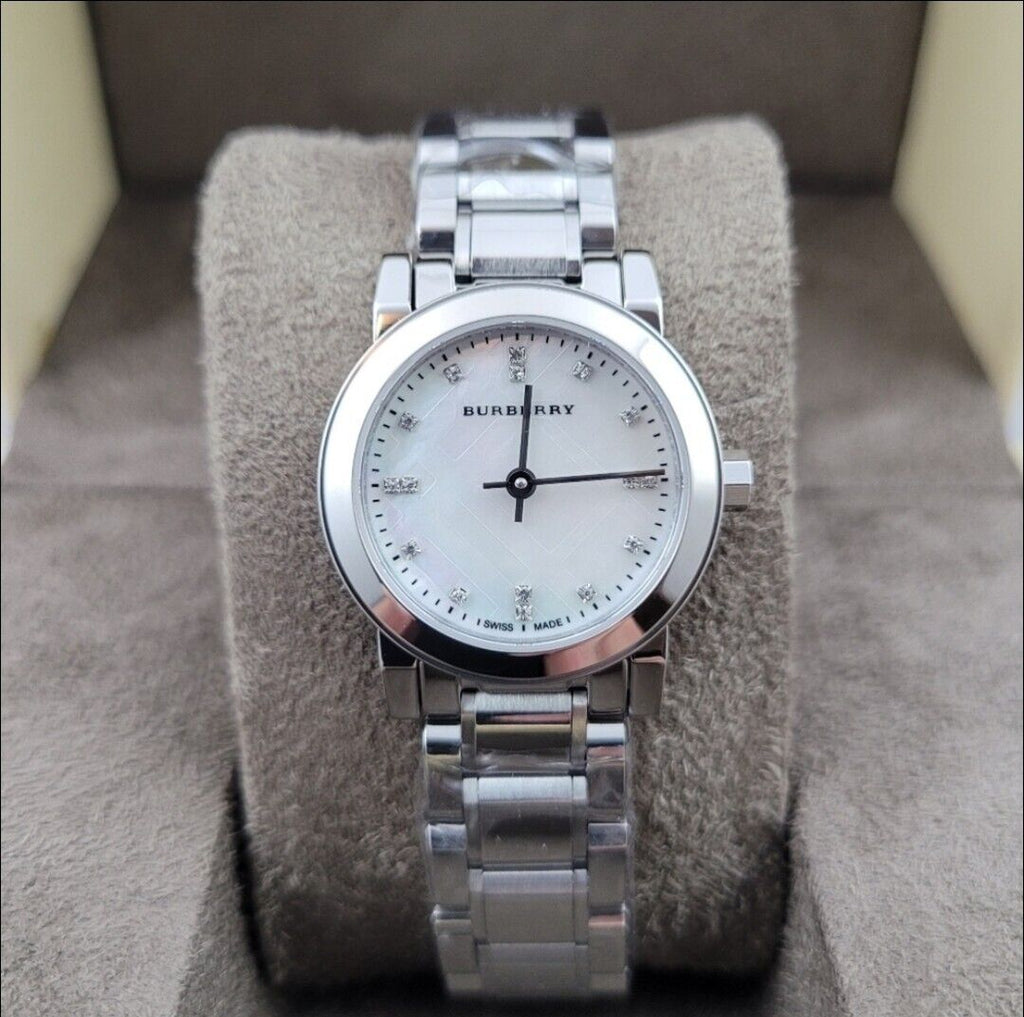 Burberry The City Diamonds Mother of Pearl Dial Silver Steel Strap Watch for Women - BU9224 Buy Now By Burberry