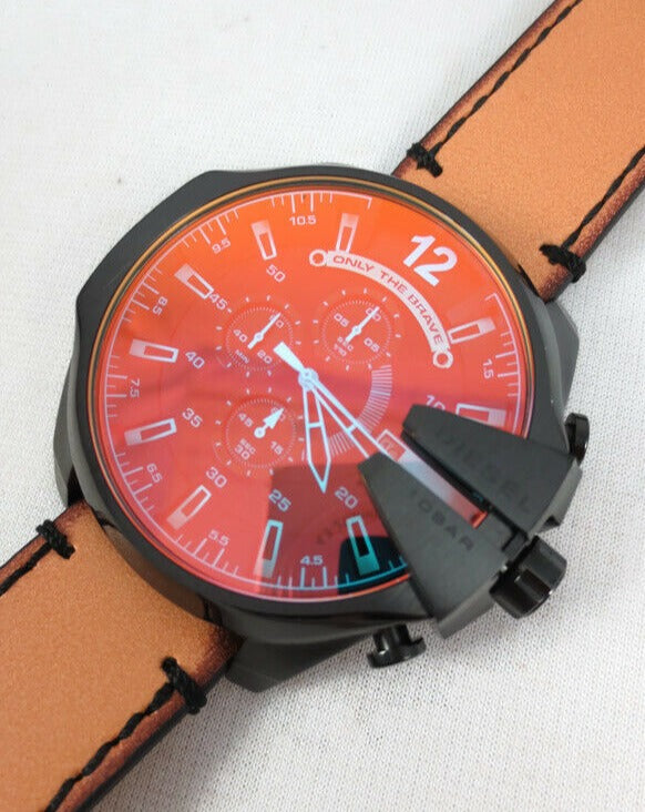 Diesel Mega Chief Chronograph Black Dial Brown Leather Strap Watch For Men - DZ4476 Buy Now By Diesel