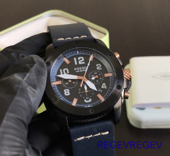 Fossil Modern Machine Chronograph Black Dial Blue Leather Strap Watch for Men - FS5066 Buy Now By Fossil