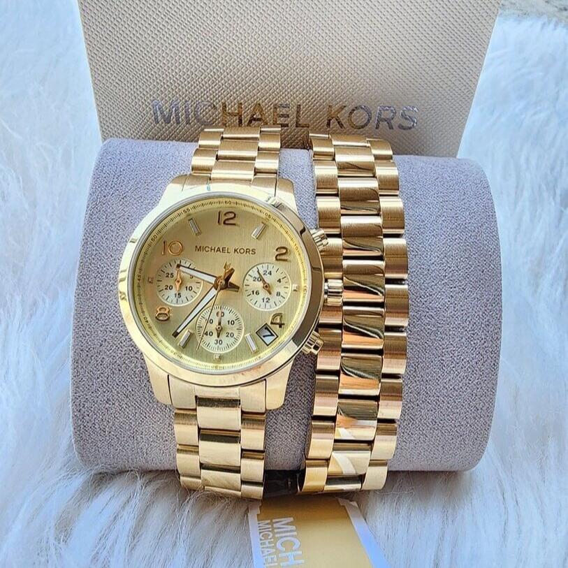 Michael Kors Runway Chronograph Analog Gold Dial Gold Steel Strap Watch for Women - MK7452 Buy Now By Michael Kors