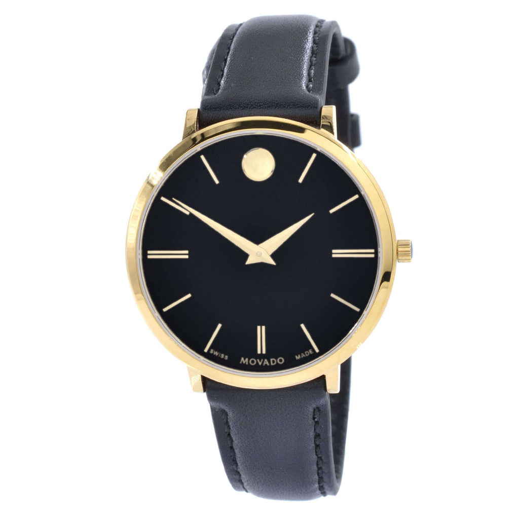 Movado Ultra Slim Black Dial Black Leather Strap Watch For Women - 0607091 Buy Now By Movado