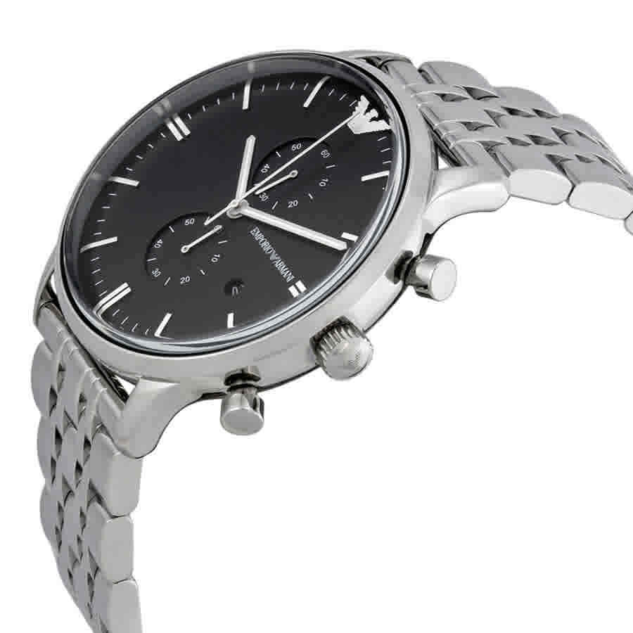 Emporio Armani Chronograph Black Dial Silver Steel Strap Watch For Men - AR0389 Buy Now By Emporio Armani
