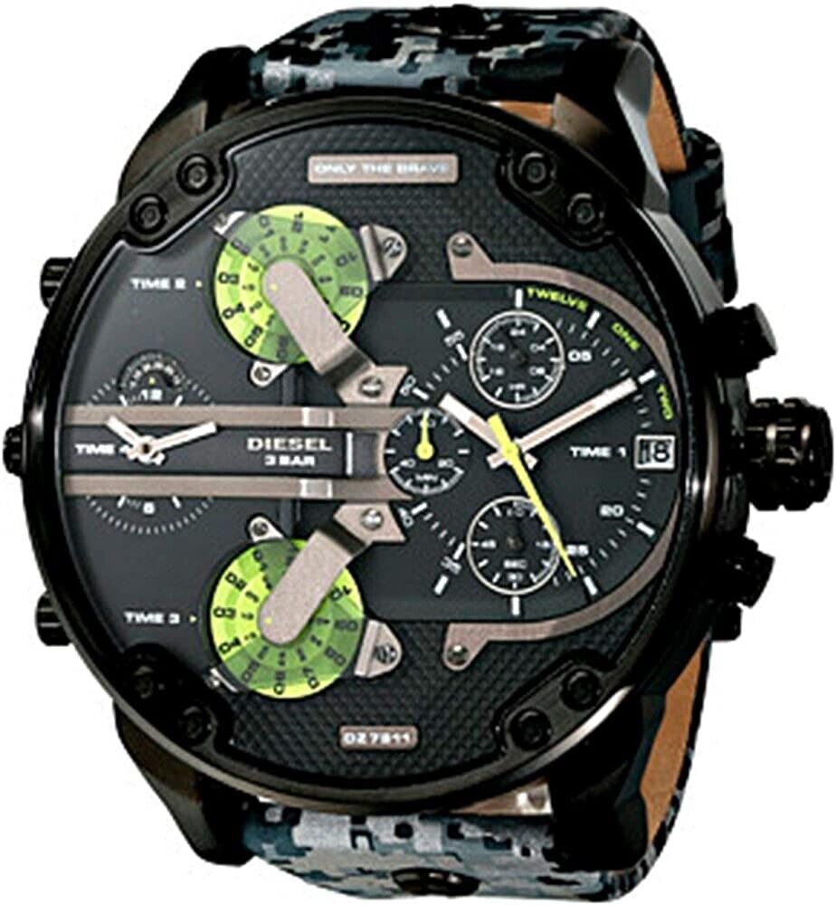 Diesel Big Daddy Chronograph Black Dial Black Leather Strap Watch For Men - DZ7311 Buy Now By Diesel