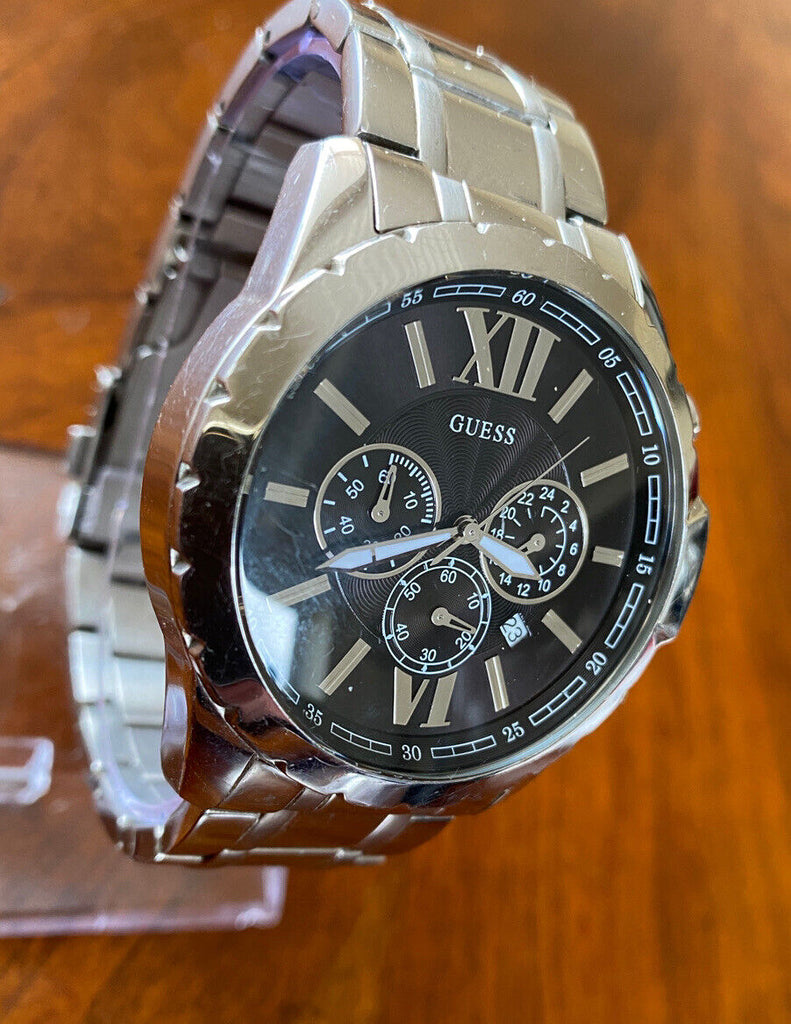 Guess Chronograph Black Dial Silver Steel Strap Watch for Men - W0193G2 Buy Now By Guess