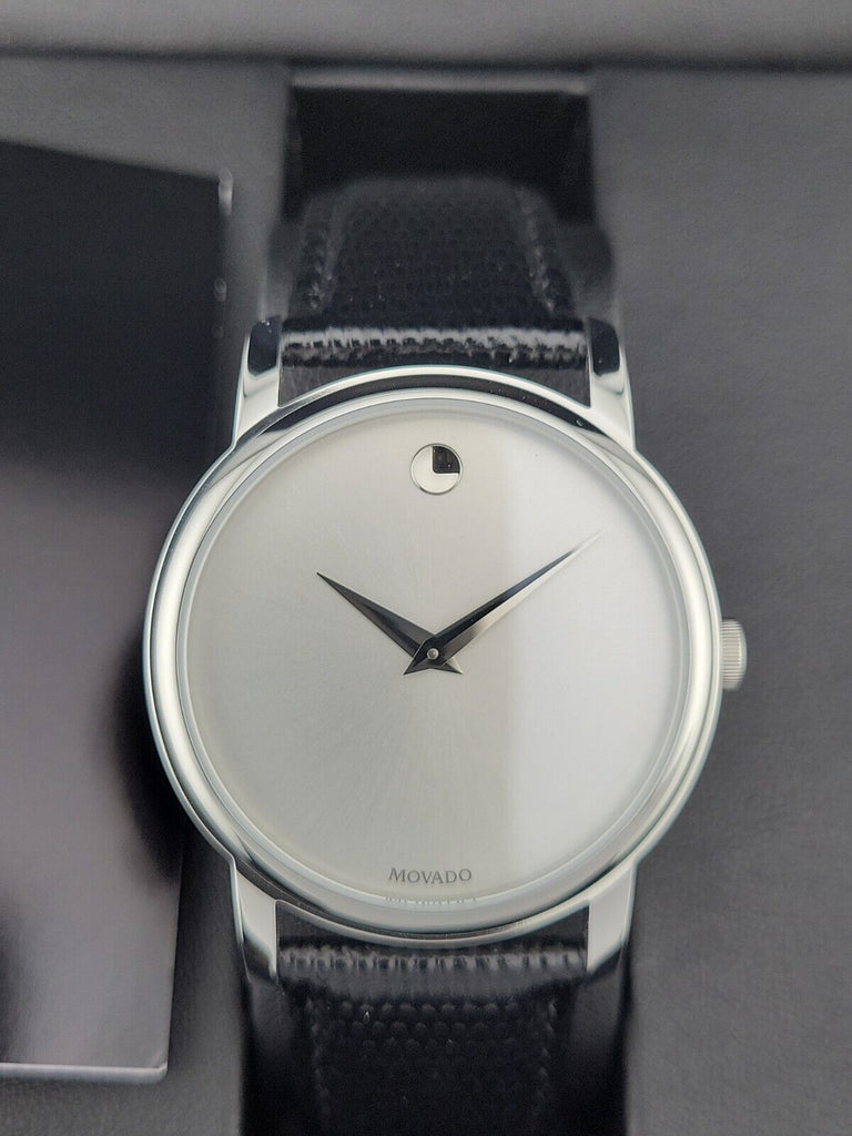 Movado Museum Quartz Silver Dial Black Leather Strap Watch For Men - 2100001 Buy Now By Movado