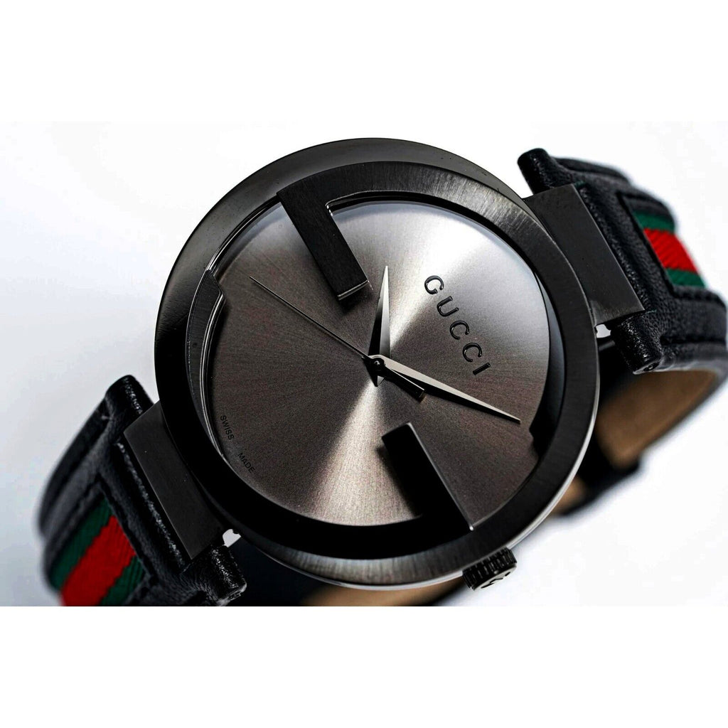 Gucci Interlocking G XL Black Dial Red & Green Leather Strap Watch For Men - YA133206 Buy Now By Gucci