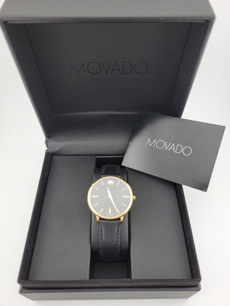 Movado Ultra Slim Black Dial Black Leather Strap Watch For Women - 0607091 Buy Now By Movado