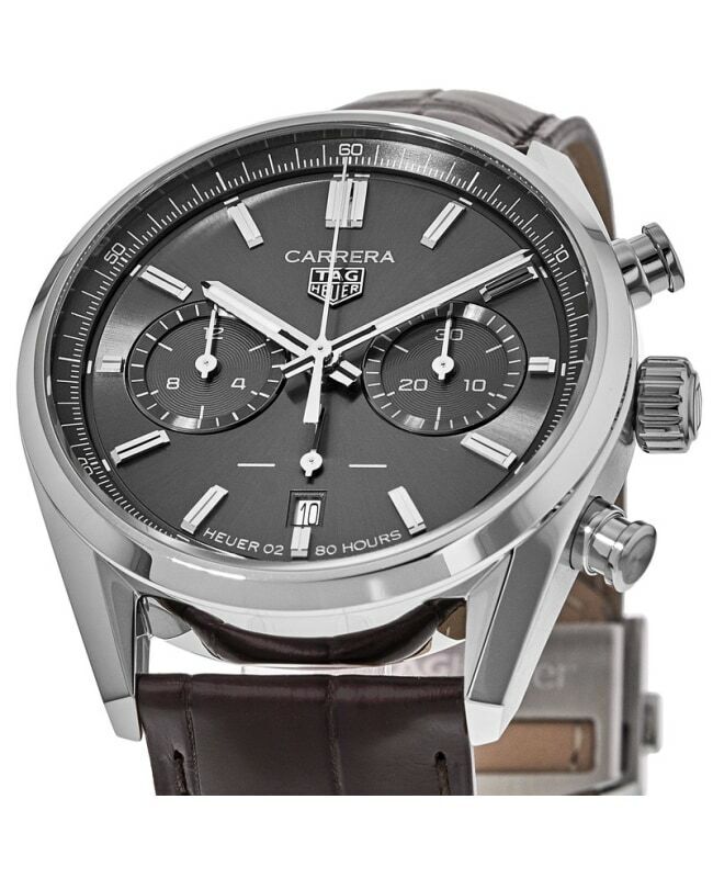 Tag Heuer Carrera Chronograph Grey Dial Brown Leather Strap Watch for Men - CBN2012.FC6483 Buy Now By Tag Heuer