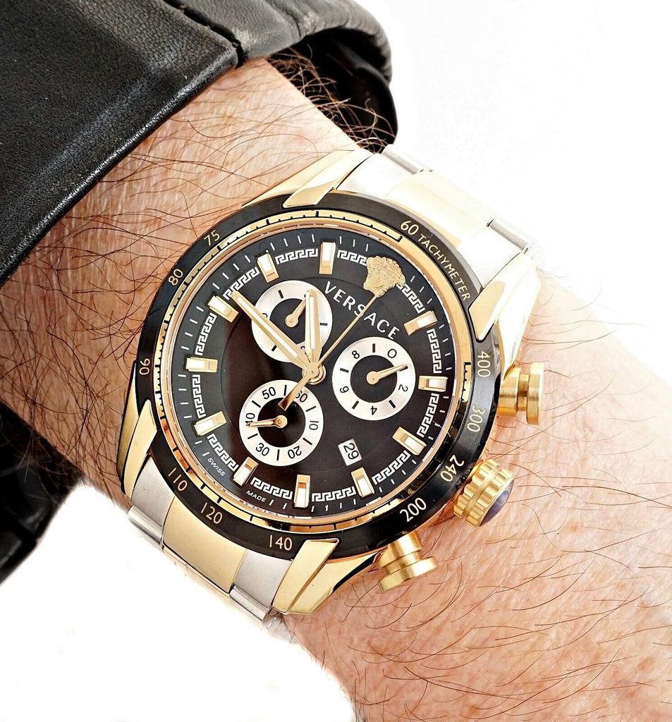 Versace V-Ray Chronograph Black Dial Two Tone Steel Strap Watch For Men - VE2I00421 Buy Now By Versace