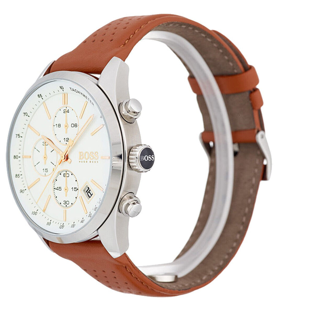 Hugo Boss Grand Prix White Dial Brown Leather Strap Watch for Men - 1513475 Buy Now By Hugo Boss