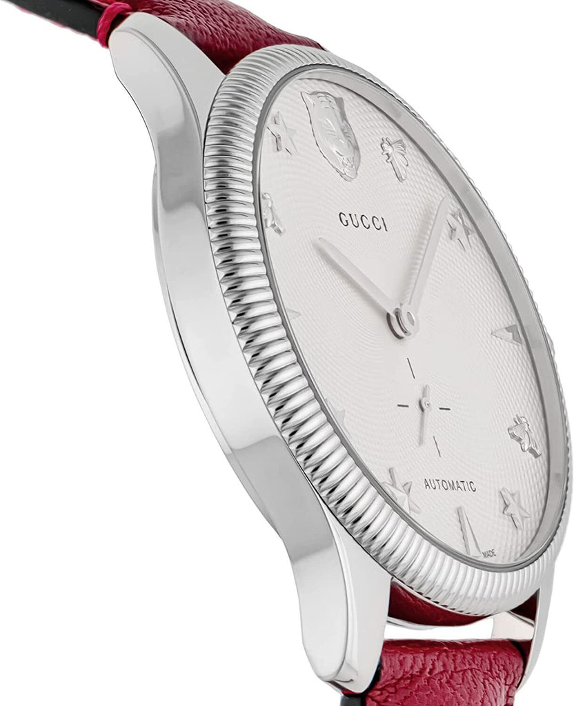 Gucci G Timeless Automatic Silver Dial Red Leather Strap Watch For Men - YA126346 Buy Now By Gucci