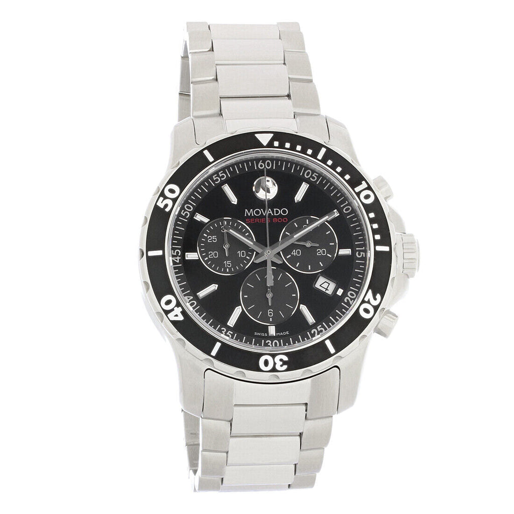 Movado Series 800 Chronograph Black Dial Silver Steel Strap Watch For Men - 2600142 Buy Now By Movado