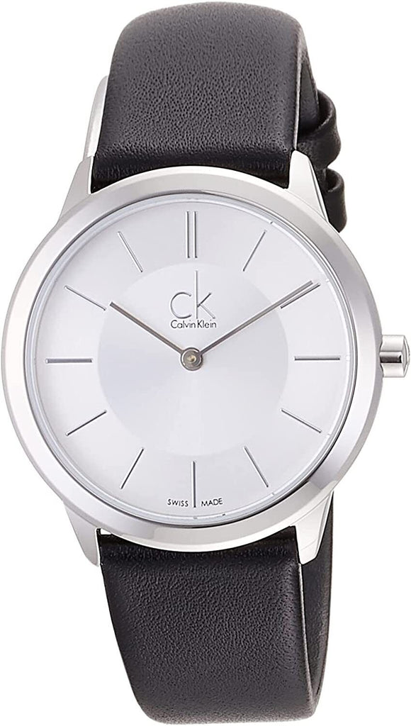 Calvin Klein Minimal Silver Dial Black Leather Strap Watch for Women - K3M221C6 Buy Now By Calvin Klein