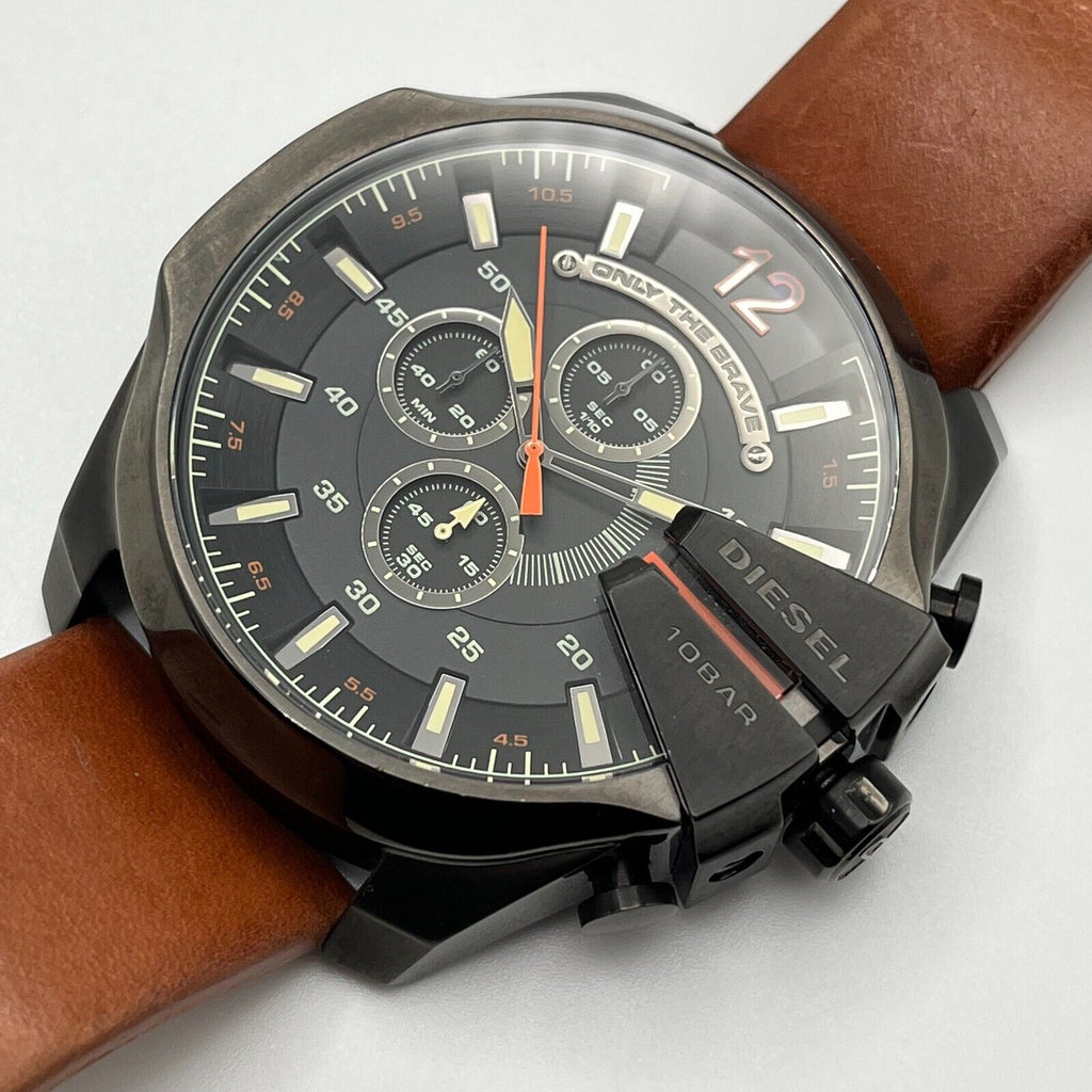 Diesel Mega Chief Chronograph Black Dial Brown Leather Strap Watch For Men - DZ4343 Buy Now By Diesel