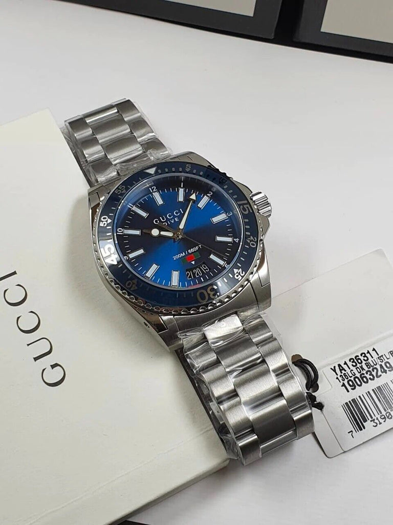 Gucci Dive Quartz Blue Dial Silver Steel Strap Watch For Men - YA136311 Buy Now By Gucci