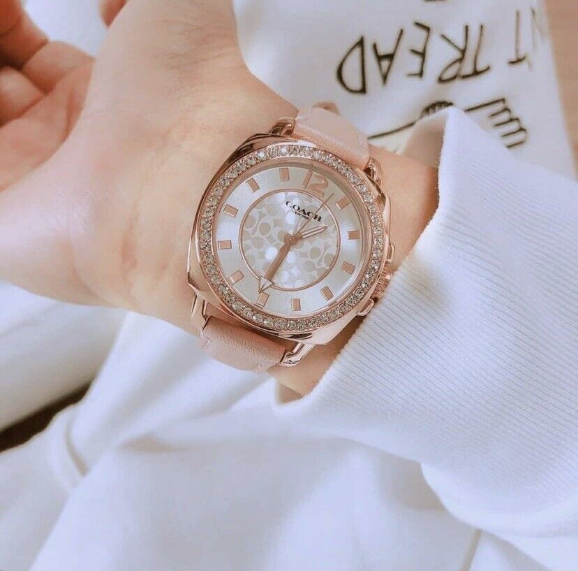 Coach Boyfriend Mother of Pearl White Dial Pink Leather Strap Watch for Women - 14503151 Buy Now By Coach