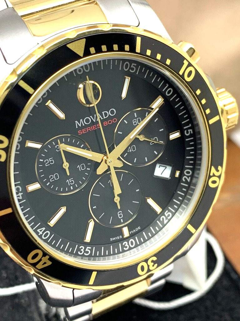 Movado Series 800 Chronograph Black Dial Two Tone Steel Strap Watch For Men - 2600146 Buy Now By Movado