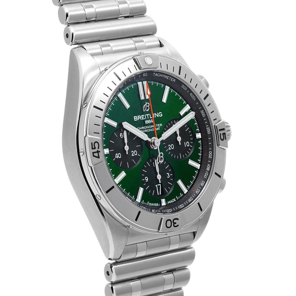 Breitling Chronomat B01 42mm Green Dial Silver Steel Strap Watch for Men - AB01343A1L1A1 Buy Now By Breitling
