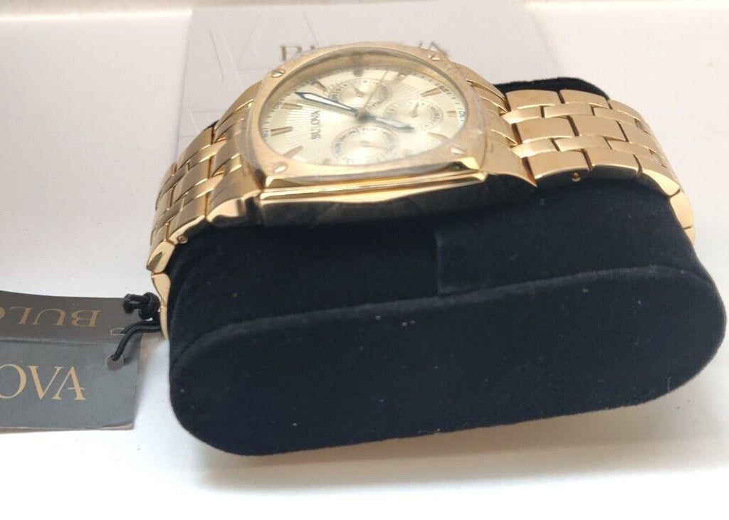Bulova Multifunction White Dial Gold Steel Strap Watch for Men - 97C105 Buy Now By Bulova