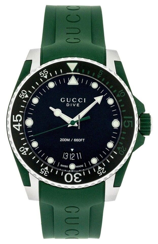 Gucci Dive Black Dial Green Rubber Strap Watch For Men - YA136310 Buy Now By Gucci