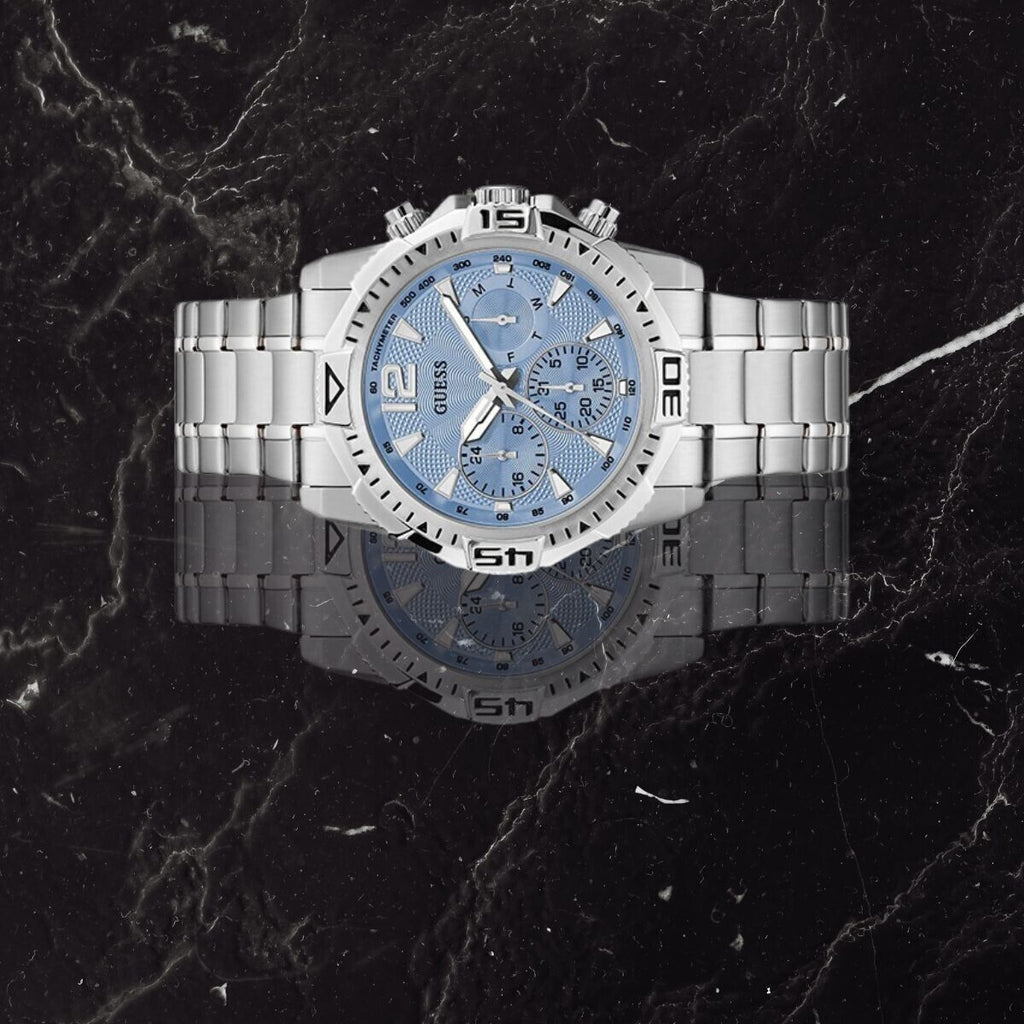 Guess Commander Chronograph Blue Dial Silver Steel Strap Watch for Men - GW0056G2 Buy Now By Guess