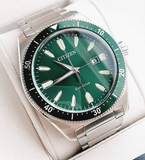 Citizen Eco Drive Vintage Green Dial Silver Steel Strap Watch For Men - AW1598-70X Buy Now By Citizen