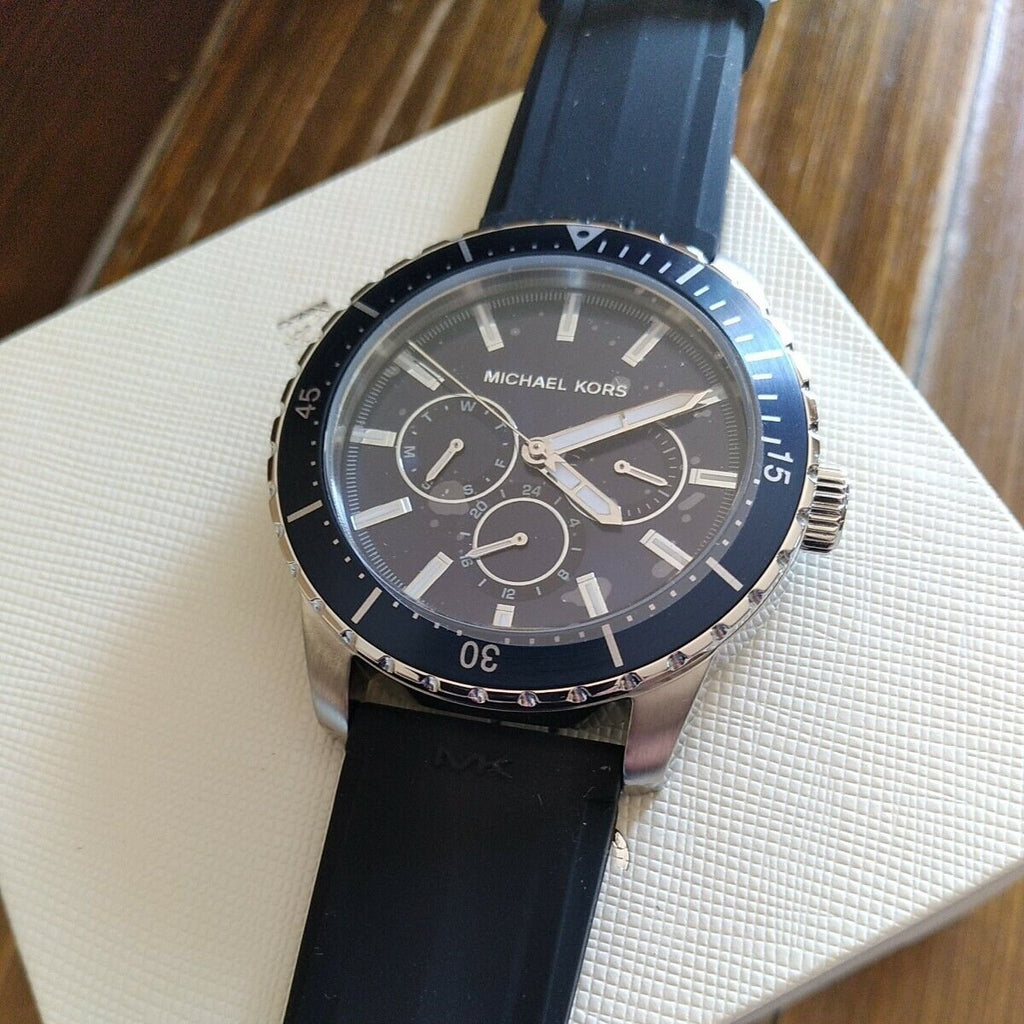 Michael Kors Cunningham Multifunction Blue Dial Black Rubber Strap Watch For Men - MK7160 Buy Now By Michael Kors