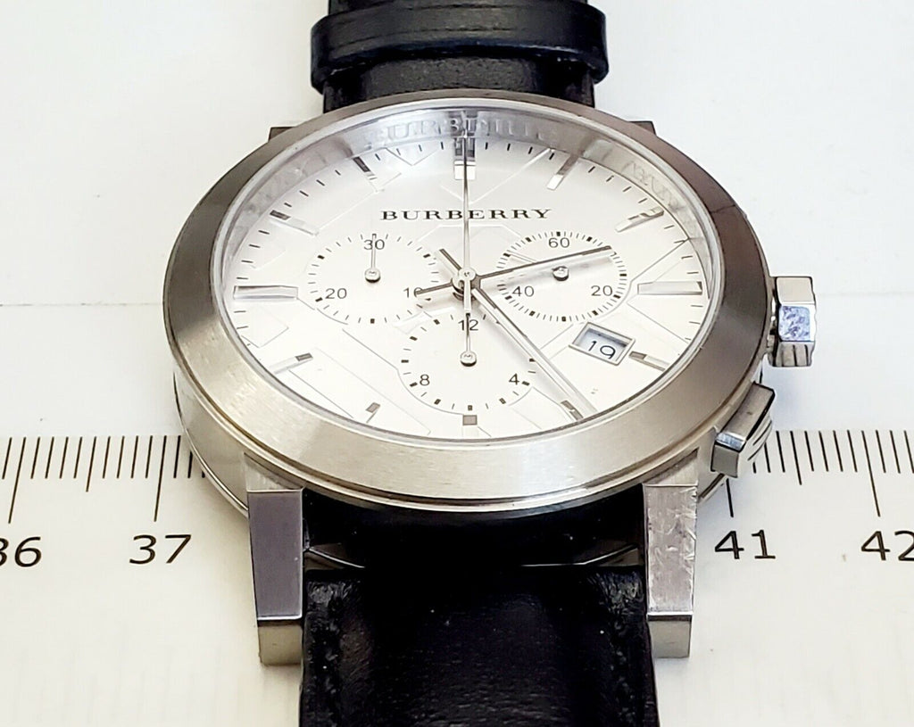 Burberry The City Chronograph White Dial Black Leather Strap Watch for Men - BU9355 Buy Now By Burberry