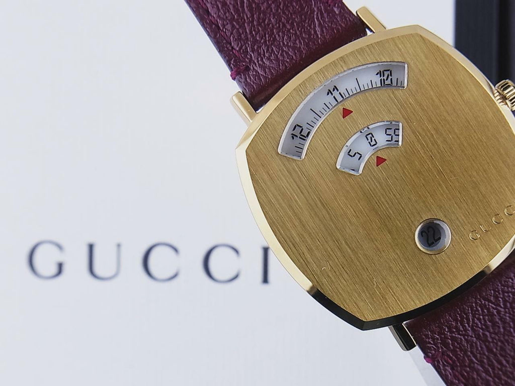 Gucci Grip Quartz Yellow Gold Dial Maroon Leather Strap Watch For Women - YA157405 Buy Now By Gucci