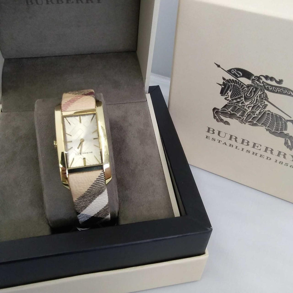 Burberry Pioneer Champagne Dial Haymarket Beige Leather Strap Watch for Women - BU9407 Buy Now By Burberry