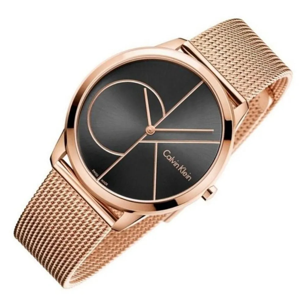 Calvin Klein Minimal Black Dial Rose Gold Mesh Bracelet Watch for Men - K3M21621 Buy Now By Calvin Klein