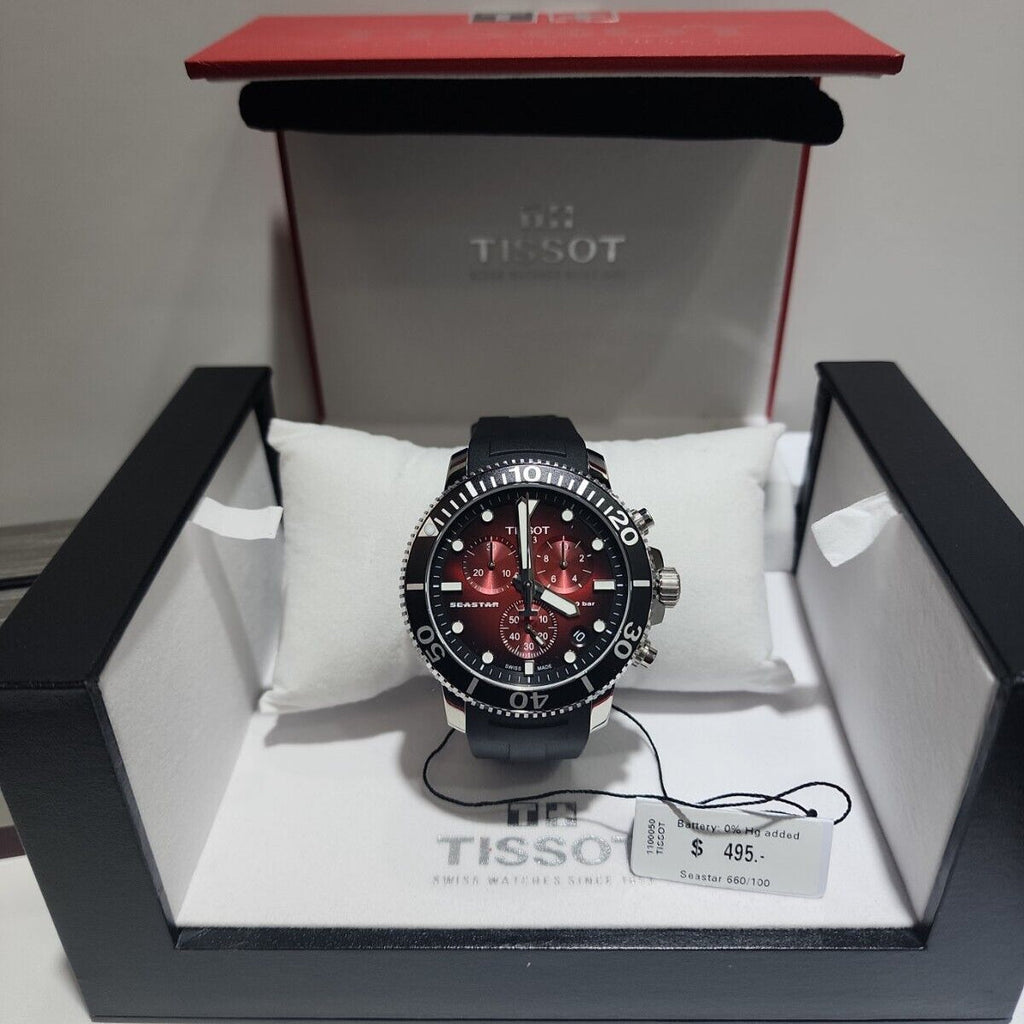 Tissot Seastar 1000 Chronograph Red Dial Black Rubber Strap Watch For Men - T120.417.17.421.00 Buy Now By Tissot