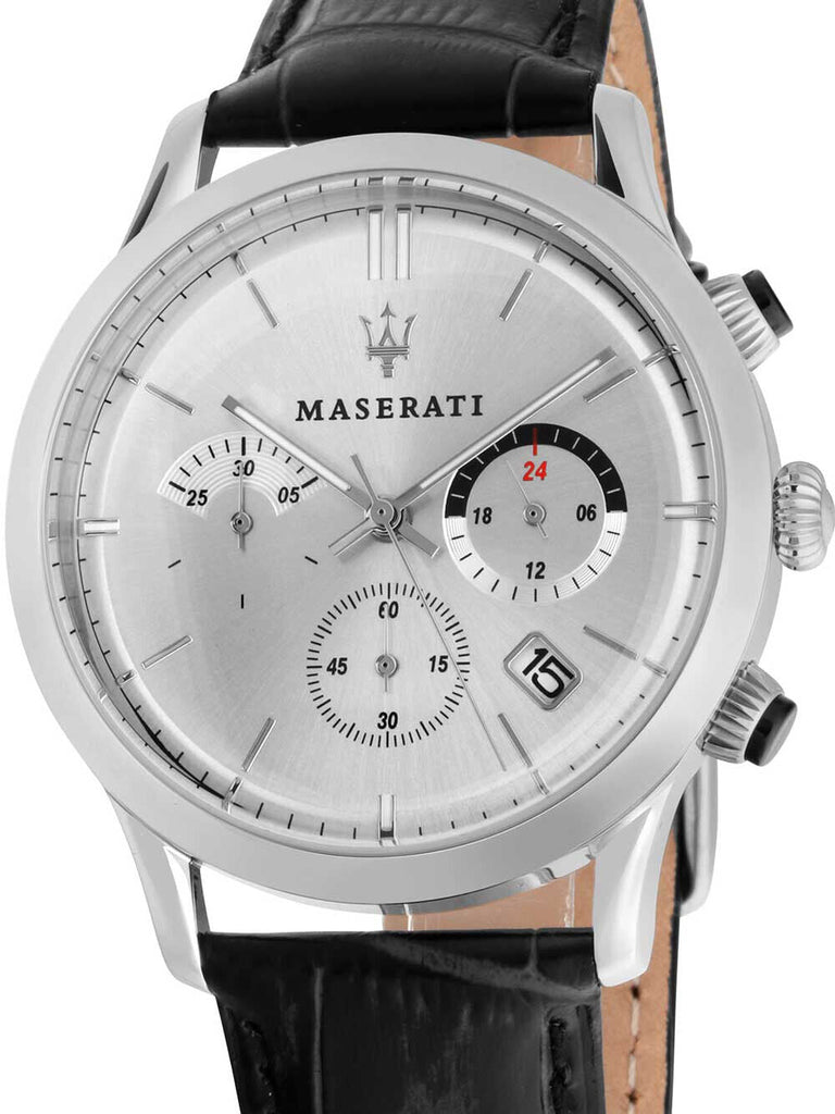 Maserati Ricordo Silver Dial Black Leather Strap Watch For Men - R8871633001 Buy Now By Maserati