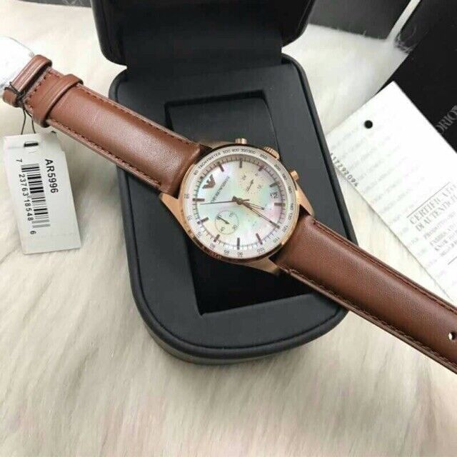 Emporio Armani Sportivo Chronograph White Dial Brown Leather Strap Watch For Men - AR5996 Buy Now By Emporio Armani